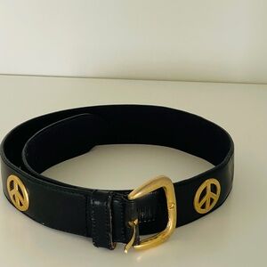 Elegant Black Belt with Gold Peace Accents